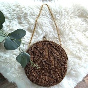 Vintage Beaded Round Clutch Wrist Bag